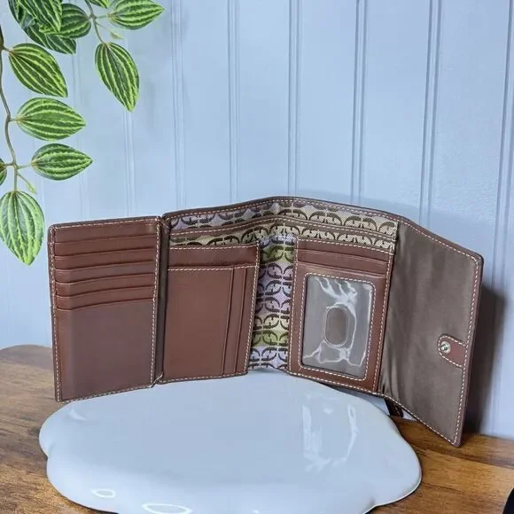 RARE Fossil Wallet Trifold Canvas Monogram Brown Leather Vintage Beautiful - Picture 5 of 11